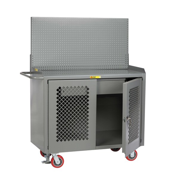 Mobile Bench Cabinets, Perf Doors, 36"W, HD Drawer, Pegboard, Steel